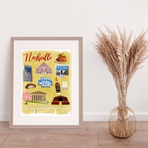 Nashville Tennessee Music City Illustrated Map Print of Illustration