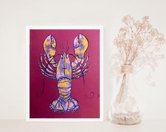 Mini Lobster No. 2 Original Gouache Painting 8.5x11 On Paper