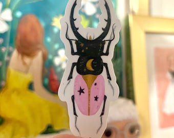 Celestial Beetle Sticker Moon and Stars