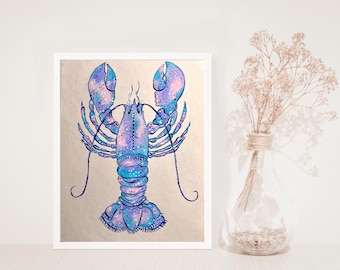 Mini Lobster No. 3 Original Gouache Painting 8.5x11 On Paper
