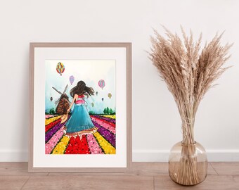 Netherlands Tulip Field Fashion Illustration Print