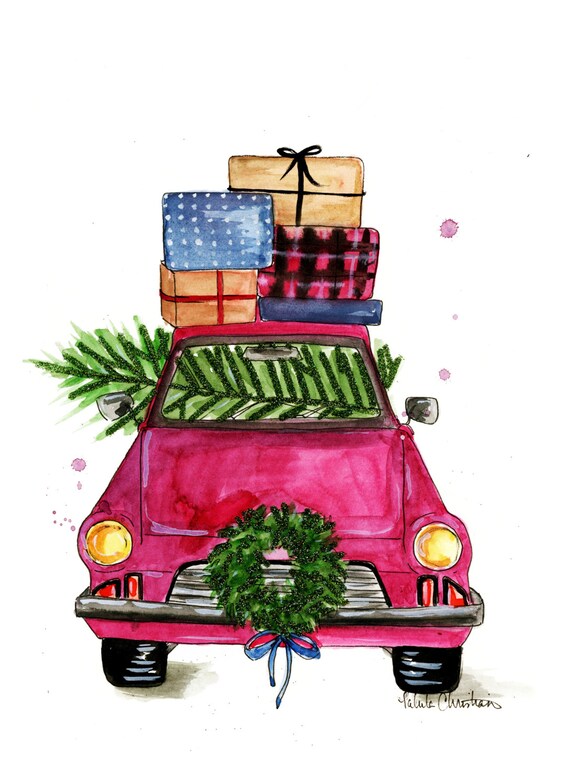 Christmas Card Digital Download Vintage Car Happy Holidays | Etsy
