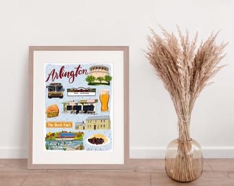 Arlington, Massachusetts Illustrated Map Print of Illustration