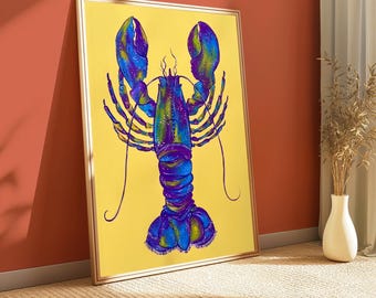 Lobster No. 3 Original Gouache Coastal Painting 18x24 Hand Painted Retro Trendy Art