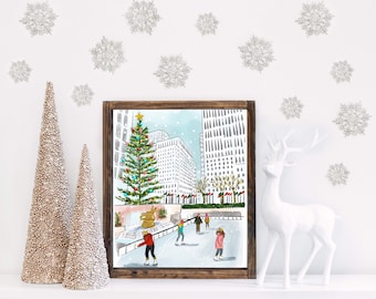 New York At Christmas  Art Illustration  Print