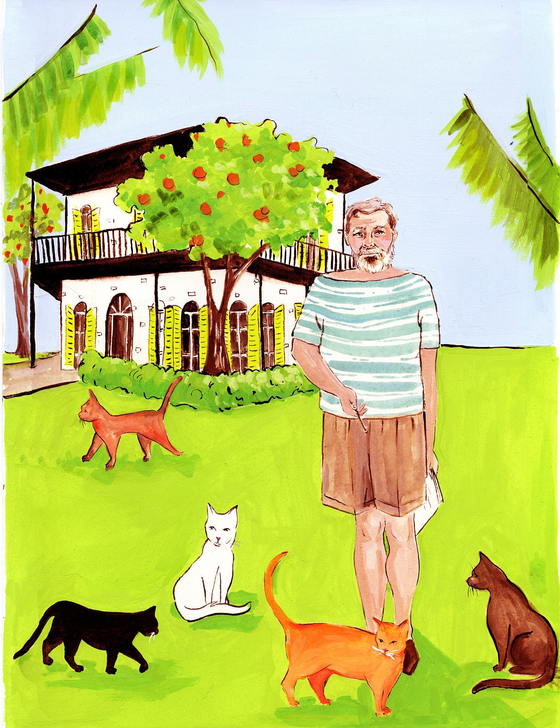 Ernest Hemingway and His Cats Print of Original Gouache | Etsy