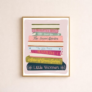Custom Book Stack Print | Personalized Book Lover Gift | Colorful Reading Art | Custom Favorite Books Poster