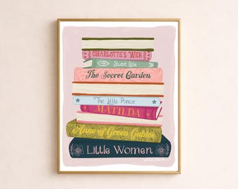 Custom Book Stack Print | Personalized Book Lover Gift | Colorful Reading Art | Custom Favorite Books Poster