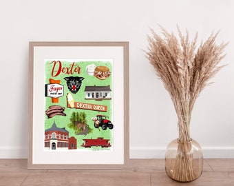 Impresión de mapa ilustrado de Dexter Missouri de la ilustración