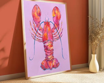 Lobster No. 1 Original Gouache Coastal Painting 18x24 Hand Painted Retro Trendy Art