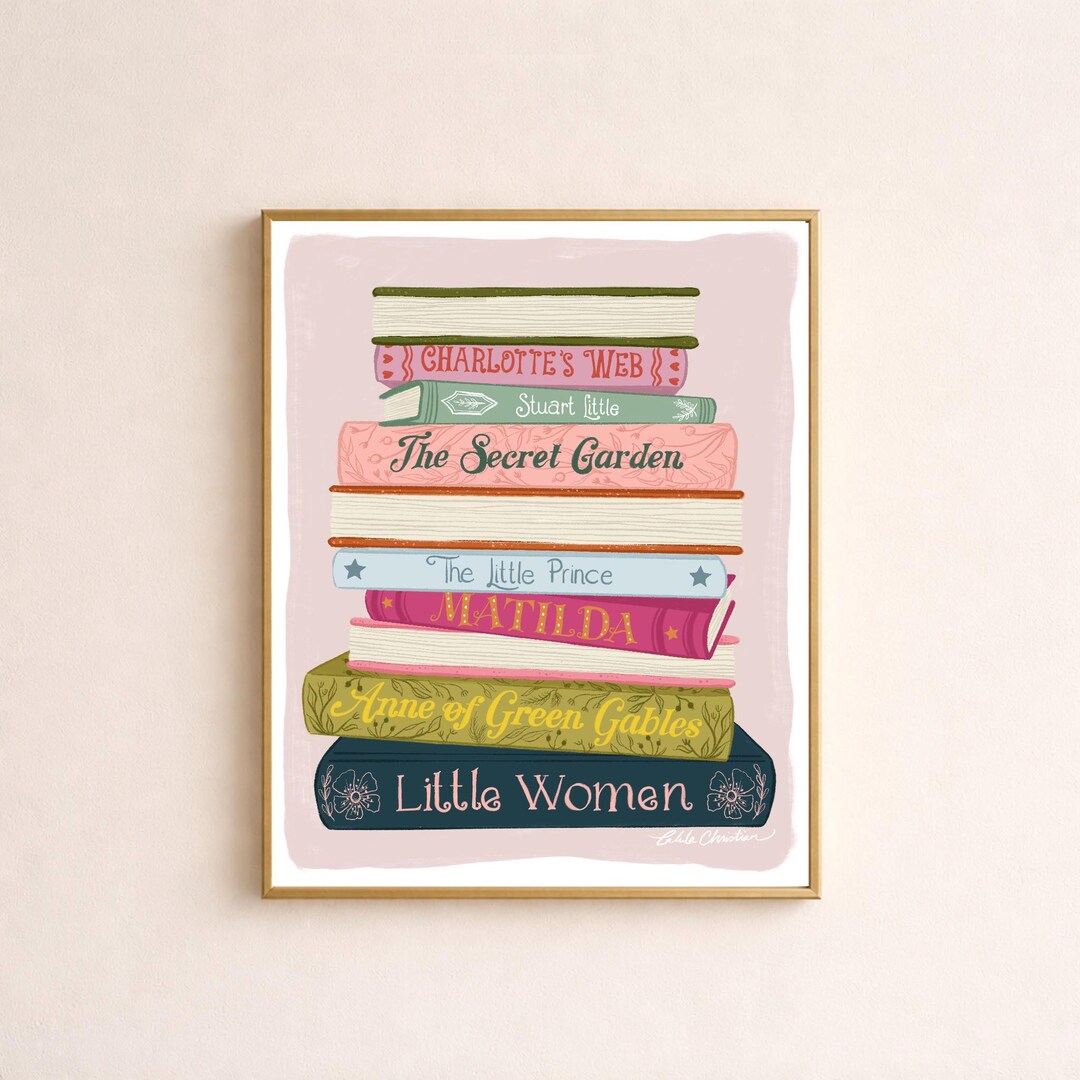 Custom Book Stack Print | Personalized Book Lover Gift | Colorful ...