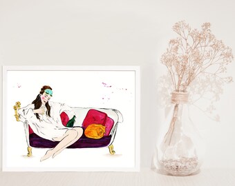 Holly and Cat On Couch Movie Inspired Print