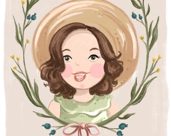 Ilustración de retrato personalizada en estilo de cuento de hadas