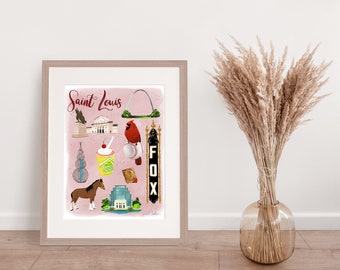 Saint Louis Missouri STL Illustrated Map Print of Illustration