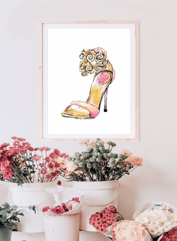 Print of Pink and Gold High Heel Fashion Illustration | Etsy