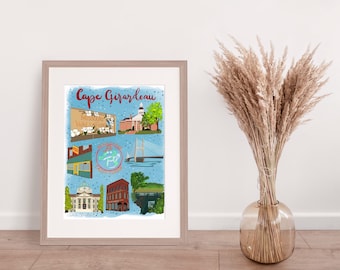 Cape Girardeau Missouri Mapa ilustrado Impresión de ilustración