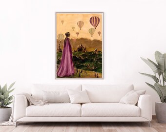 Travel Fashion Illustration Bagan Myanmar Temples Hot Air Balloons Print