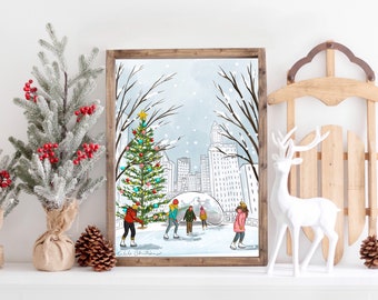 Chicago Christmas Art Illustration  Print