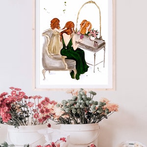 Customized Mothers Day Collection Mother Daughter Beauty Print of Original Watercolor Illustration