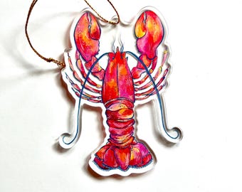 Fun Acrylic Lobster Ornament Pink and Red