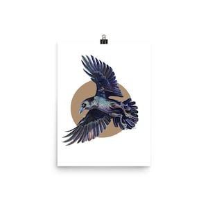 Flying Raven “The Warmth of the Sun Draws Me Near” Poster Print with White Background