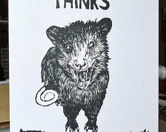 Possum Block Print Card: Hand-Carved Art, Blank Inside, 4x6
