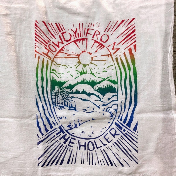 Howdy From the Holler Hand Printed Tea Towel