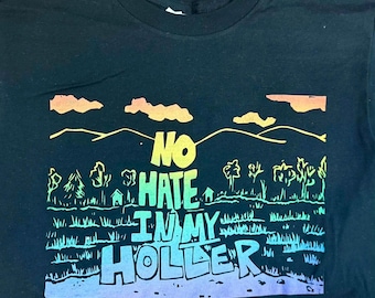 New! No Hate in My Holler Tee in Black and Pastel Rainbow