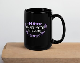 Granny Witch in Training Black Glossy Mug