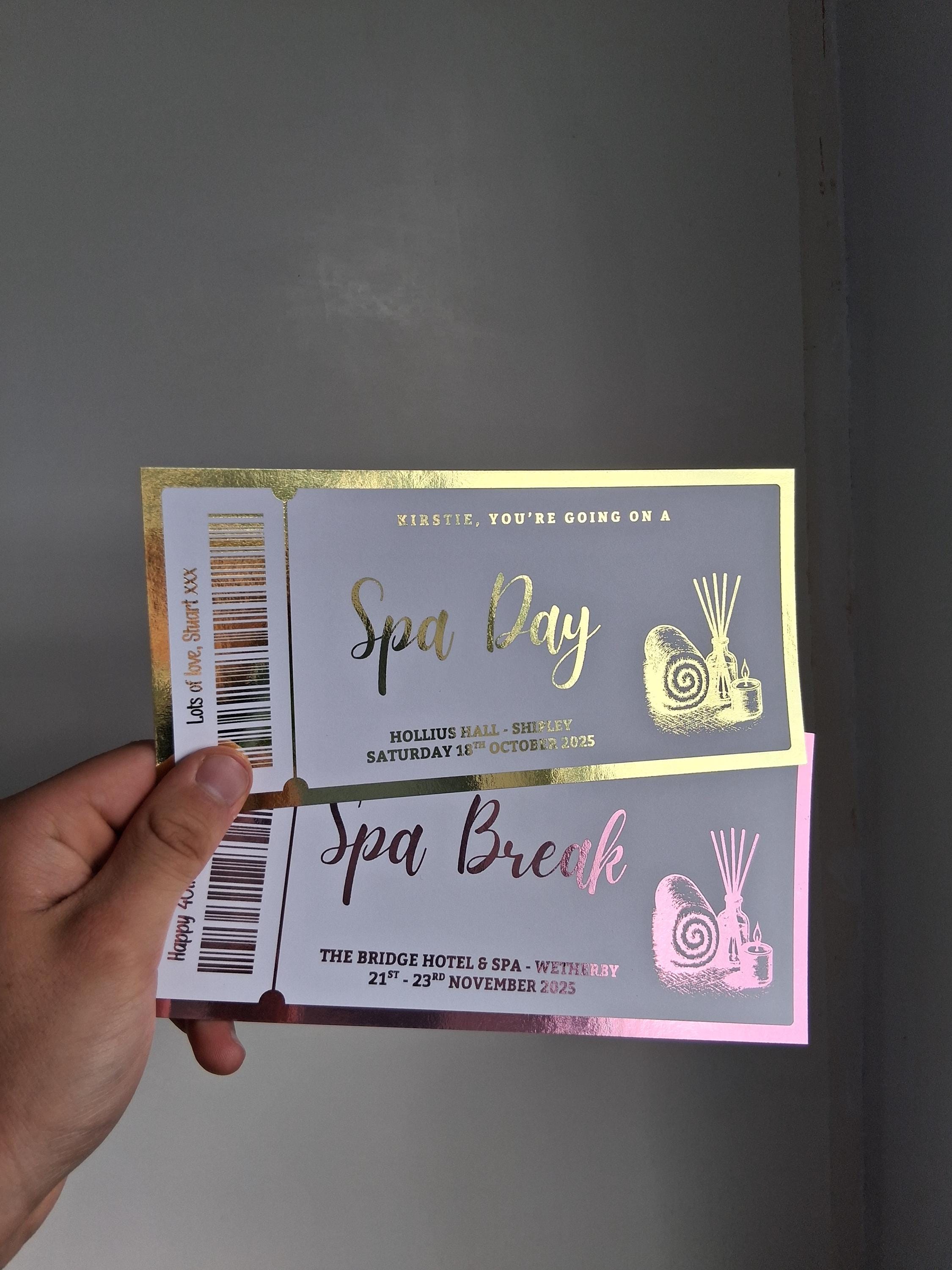 Personalised Foil Spa Day Gift Ticket: Spa Break Voucher Keepsake - Etsy UK