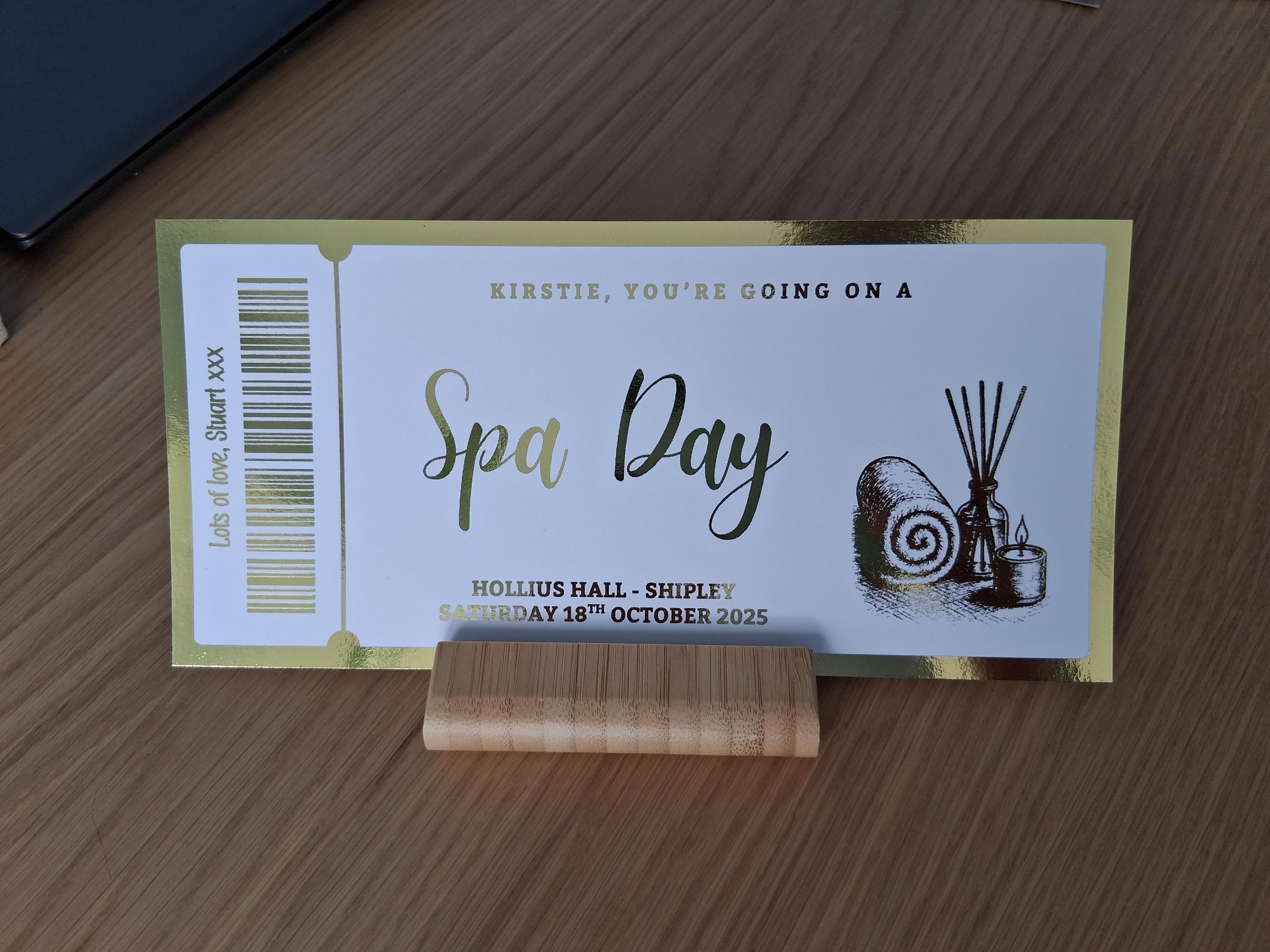 Personalised Foil Spa Day Gift Ticket: Spa Break Voucher Keepsake - Etsy UK