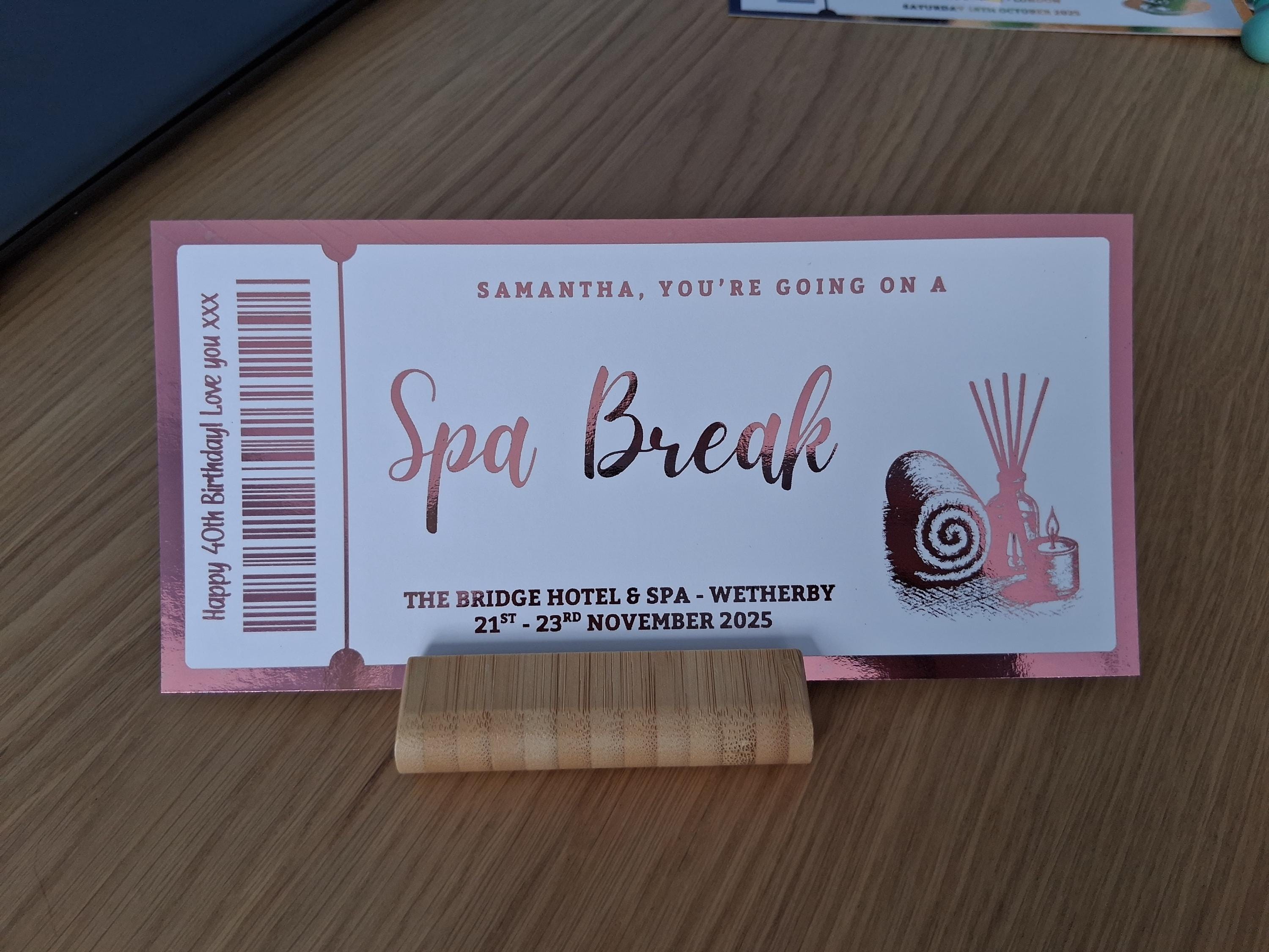 Personalised Foil Spa Day Gift Ticket: Spa Break Voucher Keepsake - Etsy UK