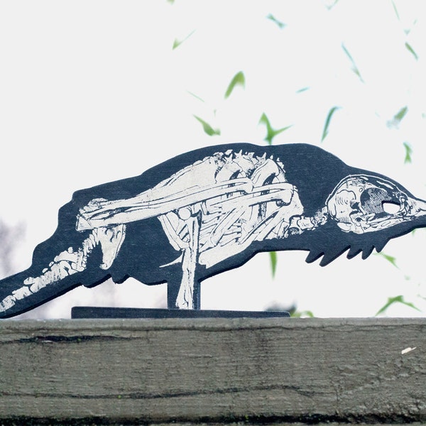 Screenprinted Wood Skeleton Crow