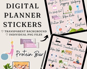 Gym Fitness Digitale Planner Stickers, Workout Journal (PNG, Digital Download)