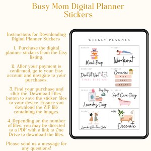 K&ouml;nnte beinhalten: Ein Set digitaler Planer-Sticker mit einem Wochenplaner-Layout. Die Sticker zeigen Illustrationen verschiedener Aktivit&auml;ten, darunter Meal Prep, Workout, Zahnarztbesuch, Lebensmittel einkaufen, Zahltag, W&auml;sche waschen, Self-Care-Tag, Mittagessen mit den M&auml;dels und Dekorieren. Die Sticker sind in einem modernen, minimalistischen Stil mit einem rosa und braunen Farbschema gestaltet.