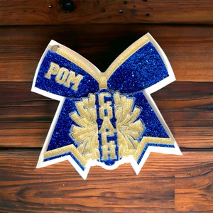 Handmade Acrylic Cheerleader Cheer Bow Pom Pom Bag Tag - Key Chain - Christmas Ornament - Made to order - you choose the colors