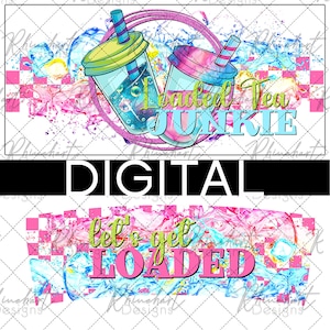 Modèle de gobelet Tea Junkie 40 oz chargé, damier, rose, bleu, soyez chargé - fichier PNG - téléchargement numérique instantané