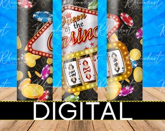 2 versions de « Reine du Casino » - Design par sublimation - 2 fichiers PNG - Téléchargement numérique instantané - Gobelet isotherme de 59 cl (20 oz) - droit et conique
