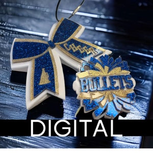 Cheer Bow and Pom Bag Tag - Key Chain - Christmas Ornament - Laser Cut  DXF, SVG, and Lightburn Digital File