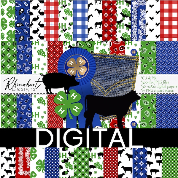 4H Livestock Show, County Fair, 36 Digital Paper Pack, Commercial and Personal Use Digital or Printable Clip Art Included!