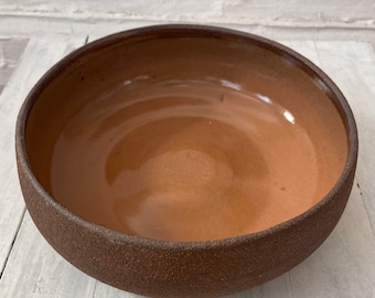 Handcrafted Ceramic Bowl , Tangerine Glaze, Chocolate Brown Clay