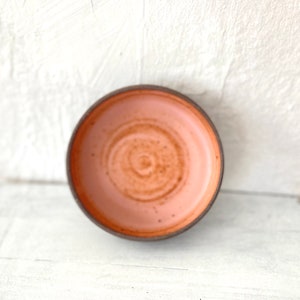 Small Stoneware Bowl/ Chocolate with Pink Glaze