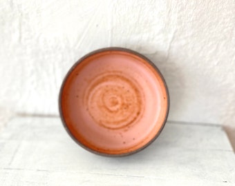 Small Stoneware Bowl/ Chocolate with Pink Glaze