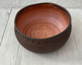 Stoneware Bowl, Chocolate Clay with Pink Glaze