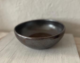 Handmade Charcoal Stoneware Bowl – Rustic Wabi Sabi Pottery