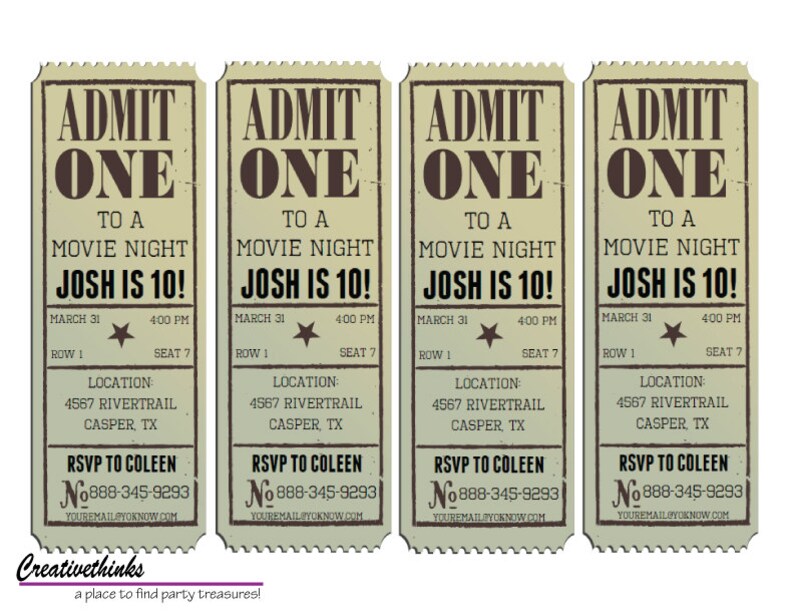editable vintage movie ticket invitation digital file etsy