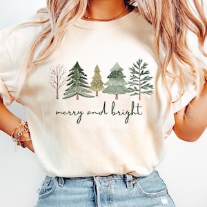 Merry and Bright Christmas Tree Shirt - Women&#39;s Holiday Tee