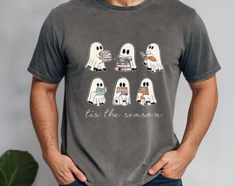 Comfort Colors Ghost Reading Book T-shirt - Halloween Season