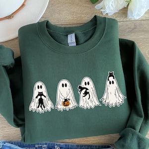 Cute Ghost Black Cats Halloween Shirt, Ghost Cat Halloween Shirt, Spooky Season, Cat Lover Gift, Halloween Gift Cats Owner