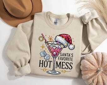 Santa's Hot Mess Martini Christmas Sweatshirt - Trendy Holiday Hoodie